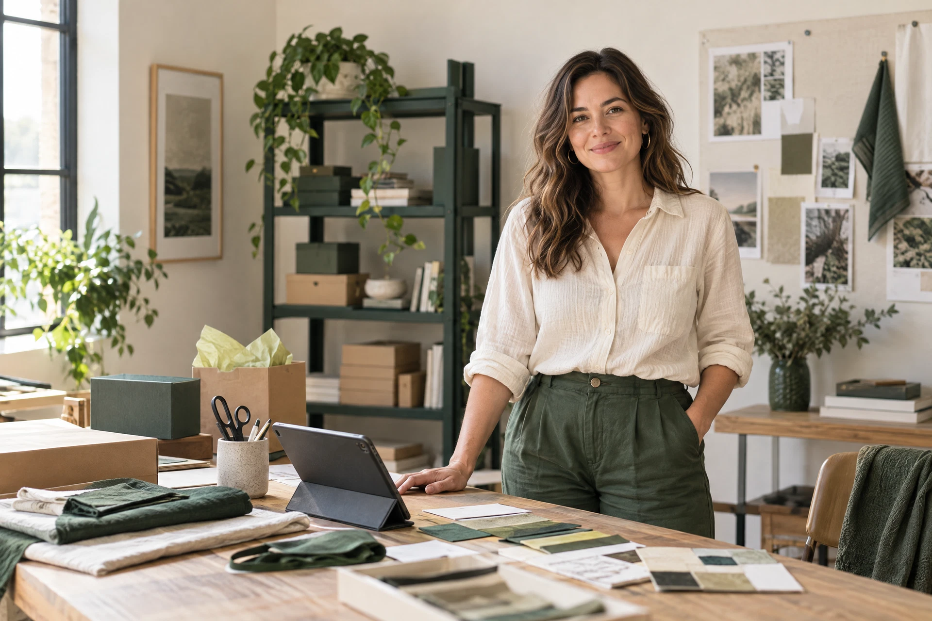 Smiling small business owner in a bright creative workshop